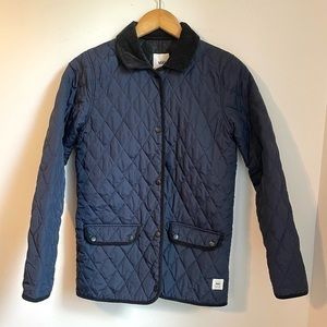 Vans navy blue quilted puffer jacket with corduroy collar, size S